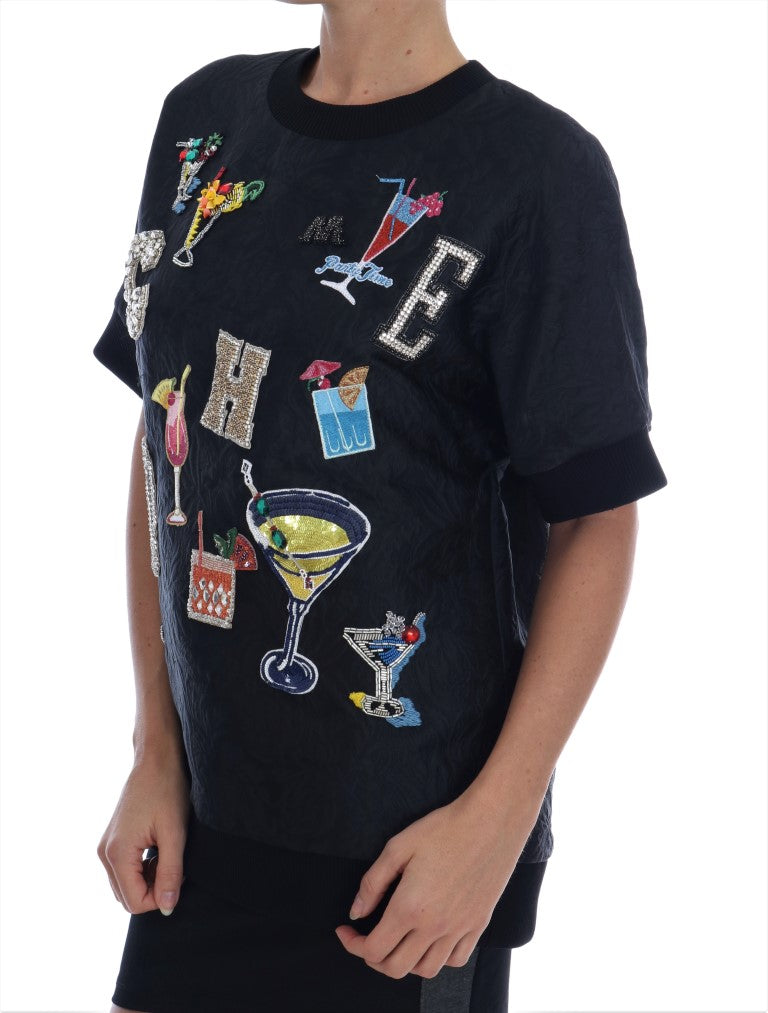 Dolce & Gabbana Black Brocade Cocktail Crystal Sweater-2