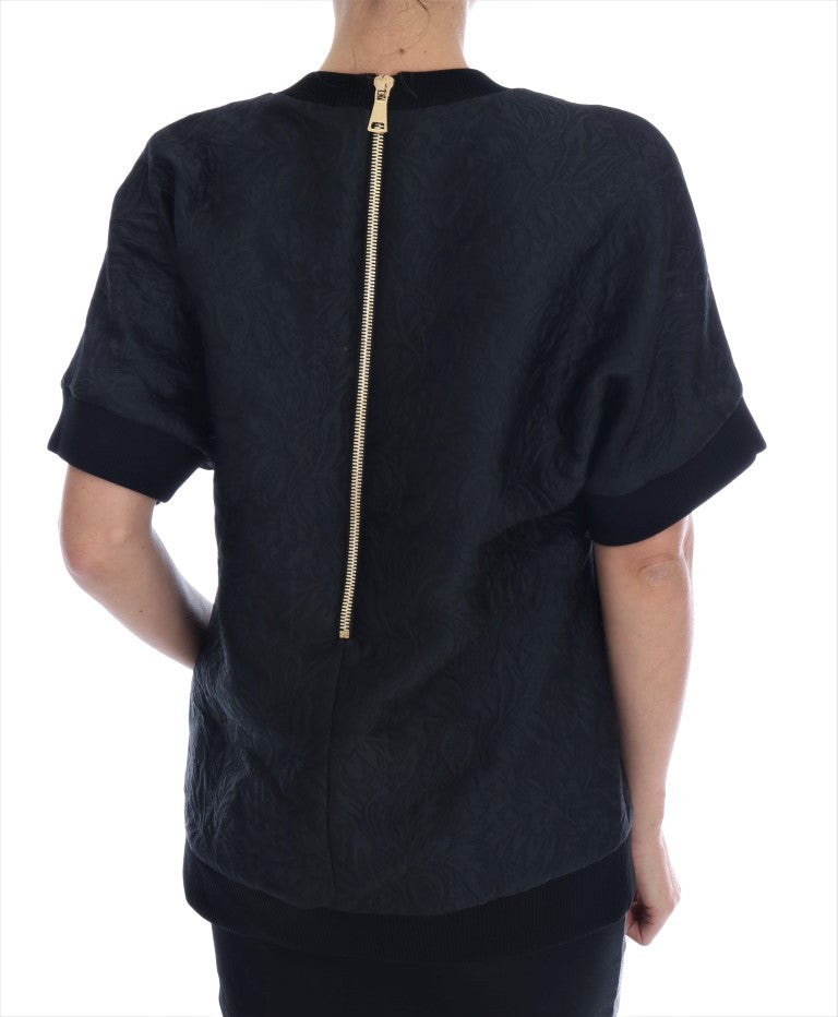 Dolce & Gabbana Black Brocade Cocktail Crystal Sweater-3