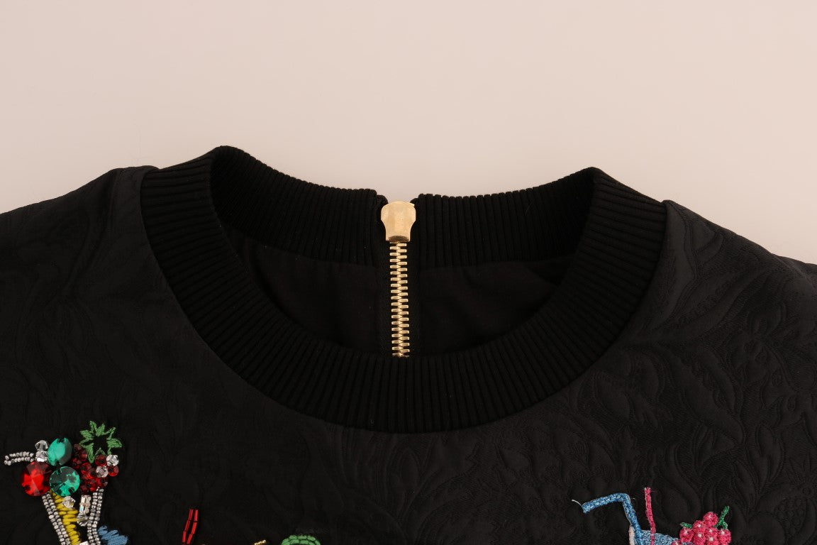 Dolce & Gabbana Black Brocade Cocktail Crystal Sweater-5