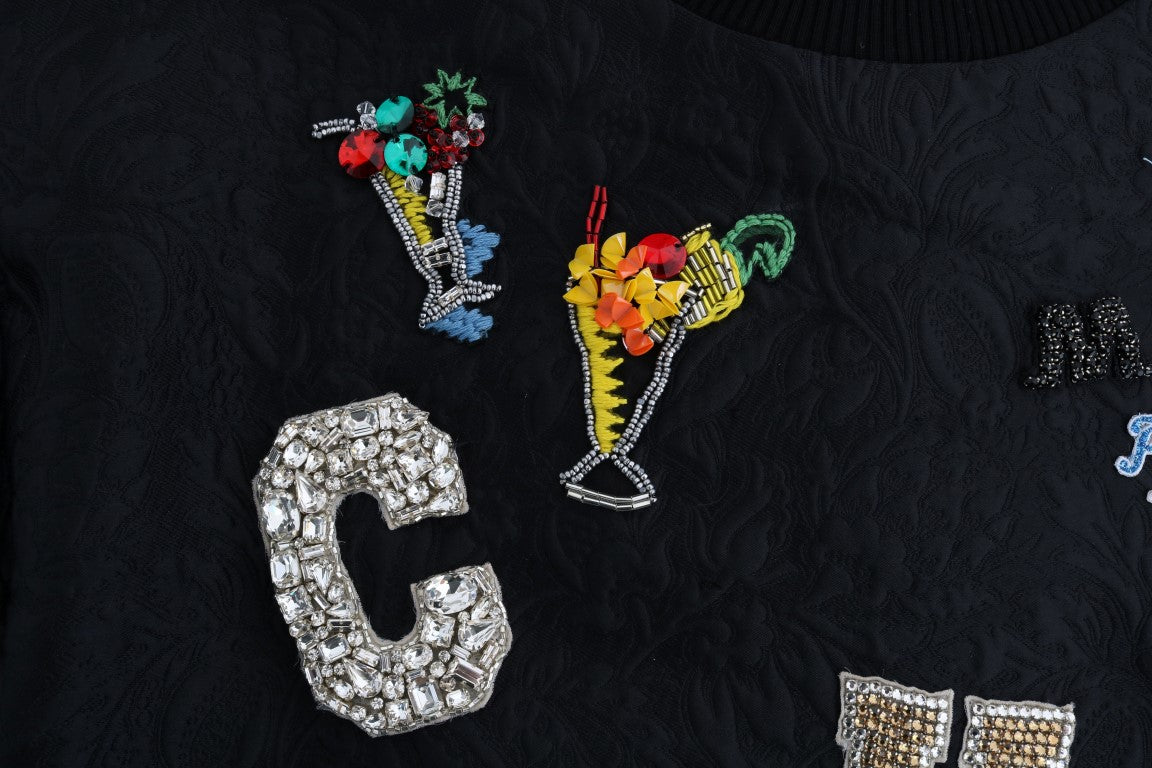 Dolce & Gabbana Black Brocade Cocktail Crystal Sweater-6