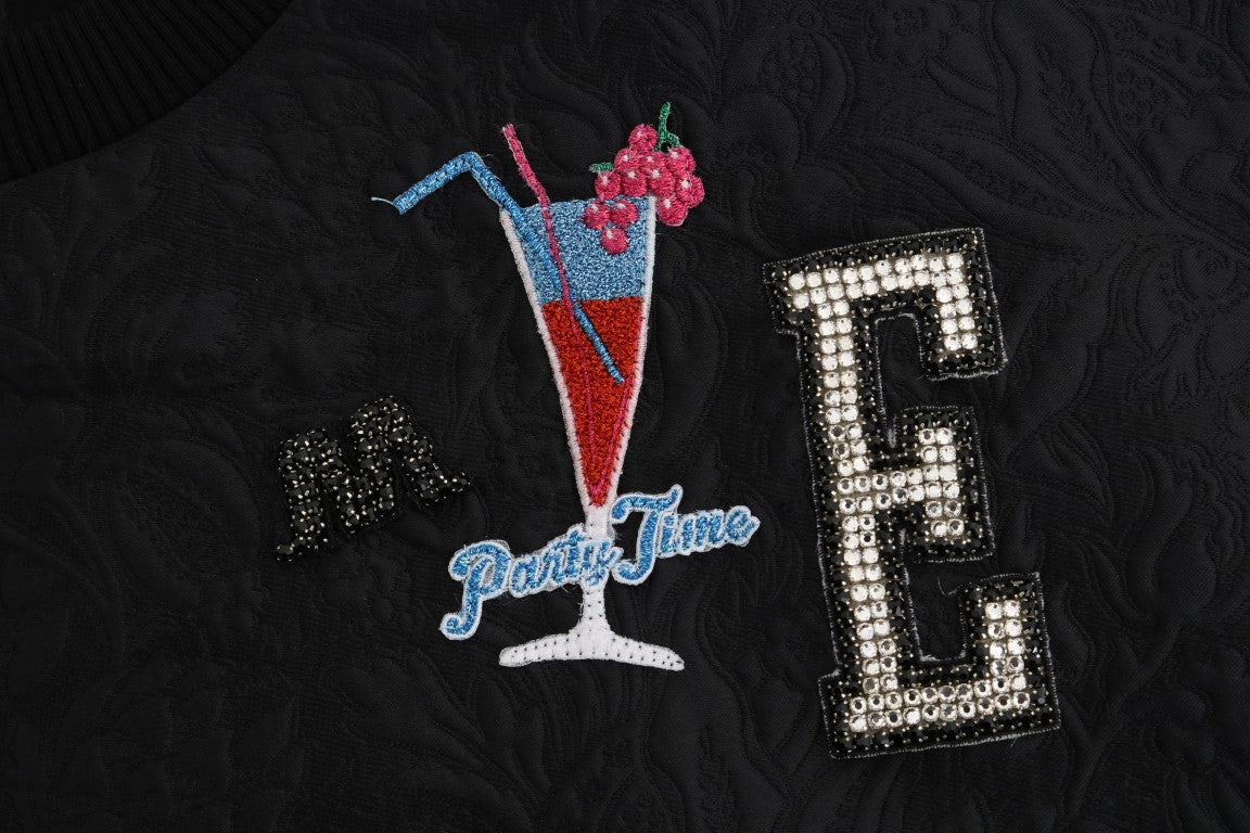 Dolce & Gabbana Black Brocade Cocktail Crystal Sweater-7
