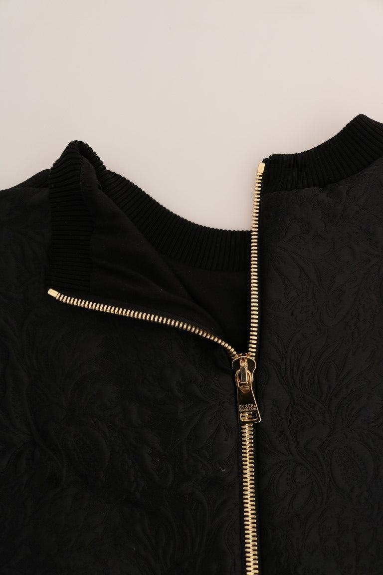 Dolce & Gabbana Black Brocade Cocktail Crystal Sweater-8