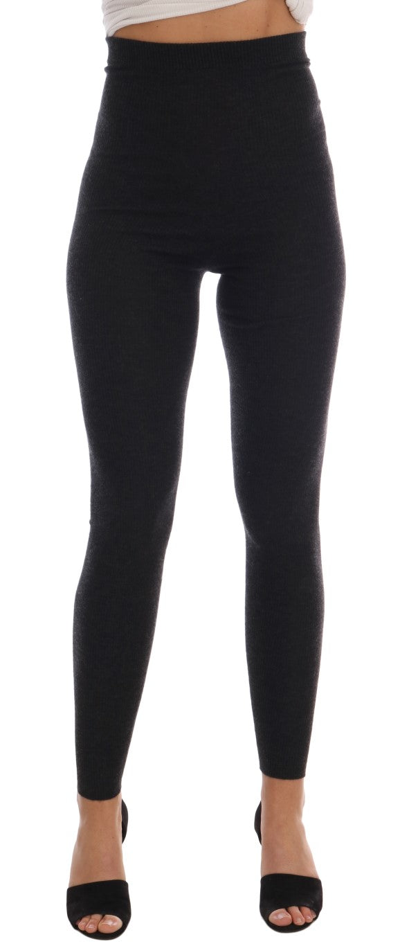 Dolce & Gabbana Graue gerippte Kaschmir-Stretch-Strumpfhose-1