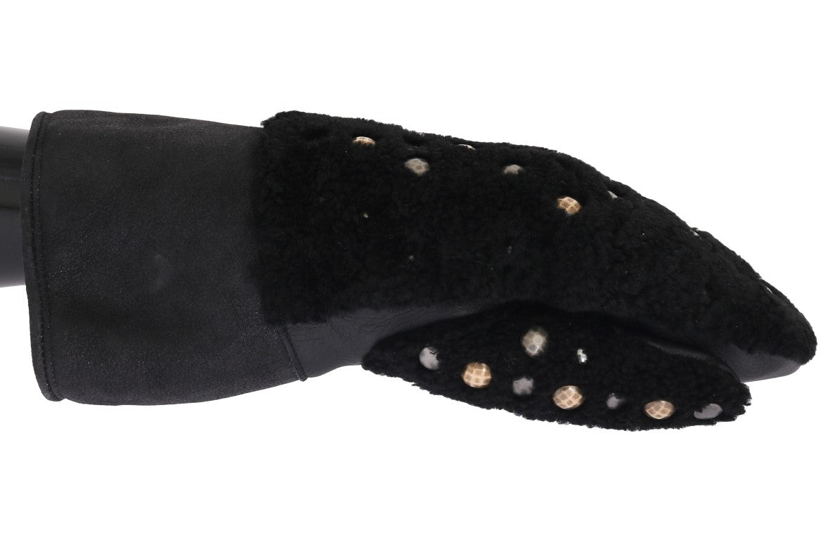 Dolce & Gabbana Black Leather Shearling Gloves with Studs