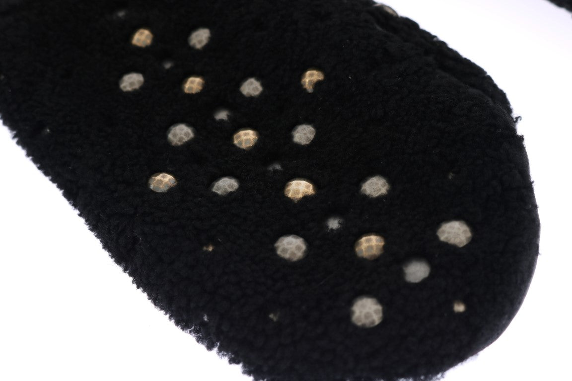 Dolce & Gabbana Black Leather Shearling Gloves with Studs-7