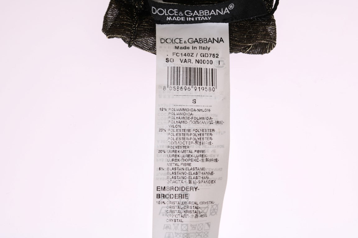 Dolce & Gabbana Black Stretch Floral Socks with Clear Crystal-6