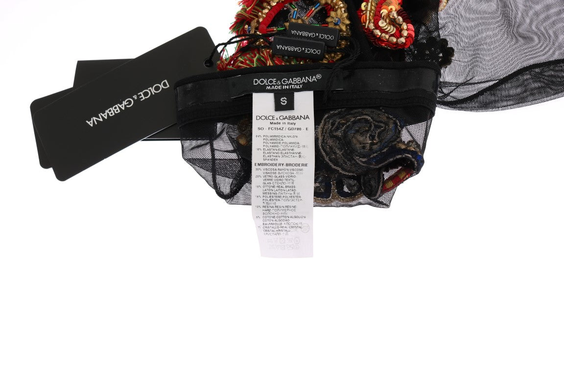 Dolce & Gabbana Black Stretch Carretto Crystal Socks-6