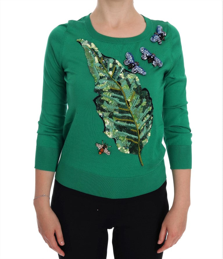 Dolce & Gabbana Grüner Seiden-Kristall-Bananen-Pullover-1