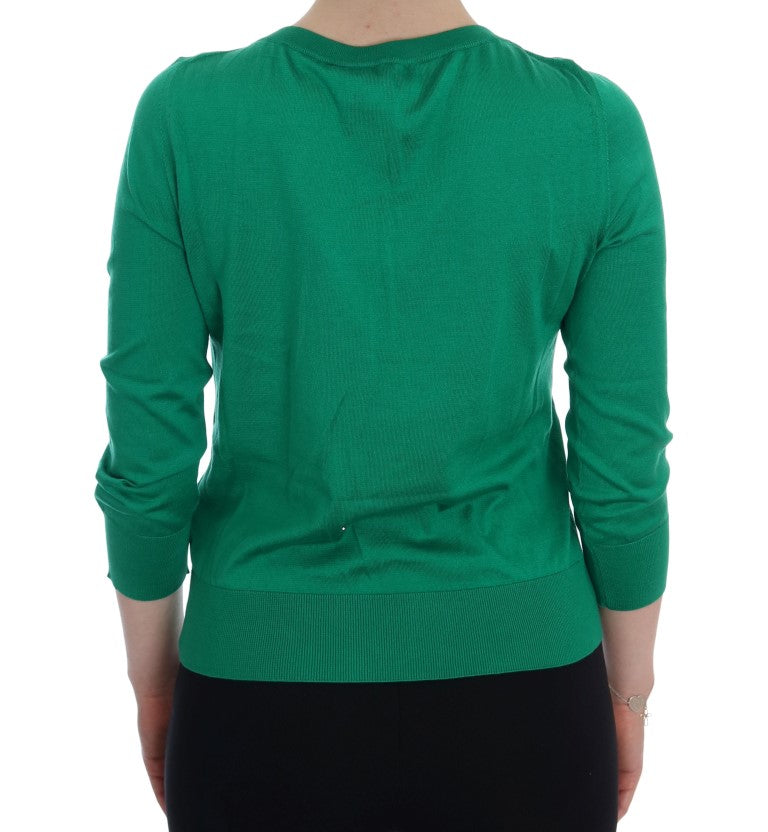 Dolce & Gabbana Grüner Seiden-Kristall-Bananen-Pullover-3