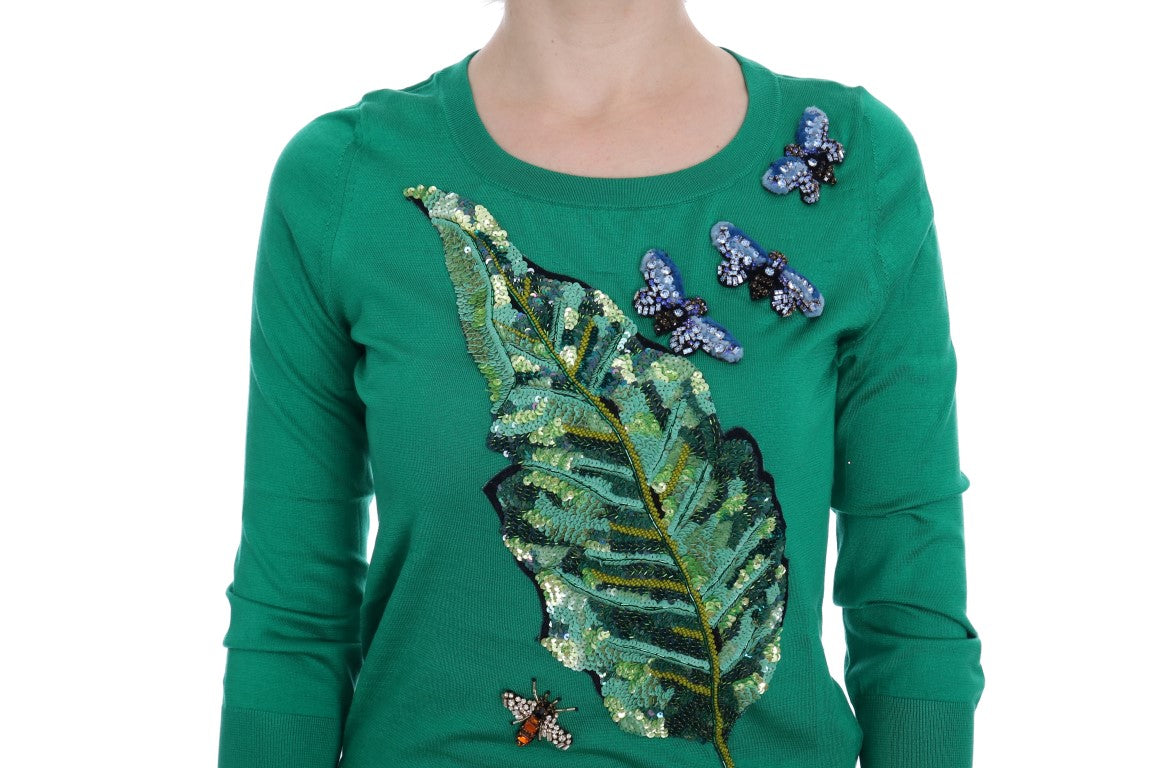 Dolce & Gabbana Grüner Seiden-Kristall-Bananen-Pullover-4