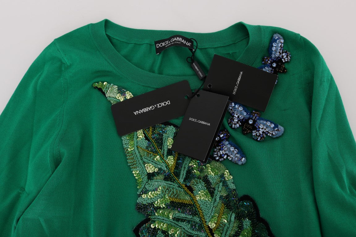 Dolce & Gabbana Grüner Seiden-Kristall-Bananen-Pullover-5