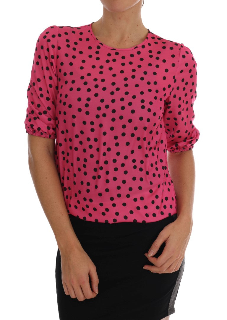 Dolce & Gabbana pink polka dot silk blouse-1