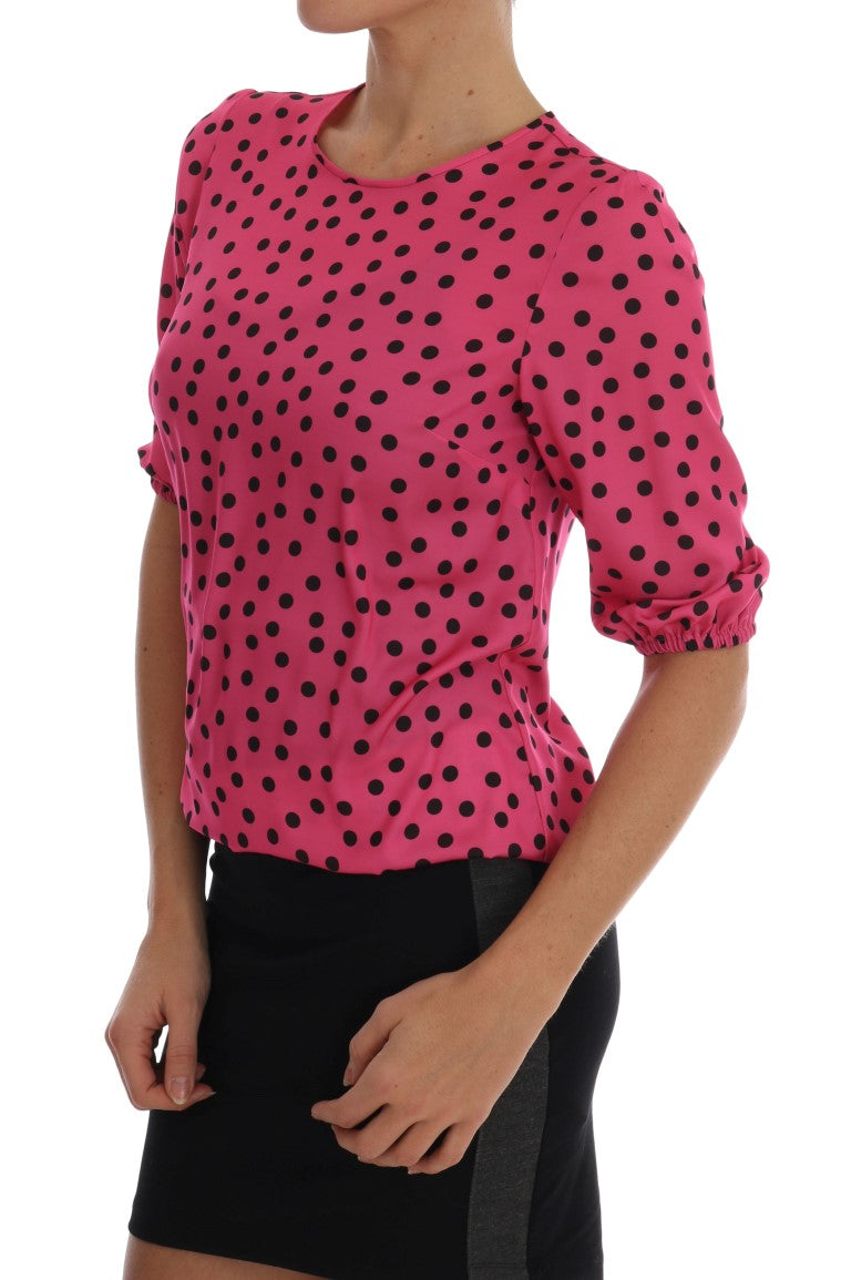 Dolce & Gabbana pink polka dot silk blouse-2