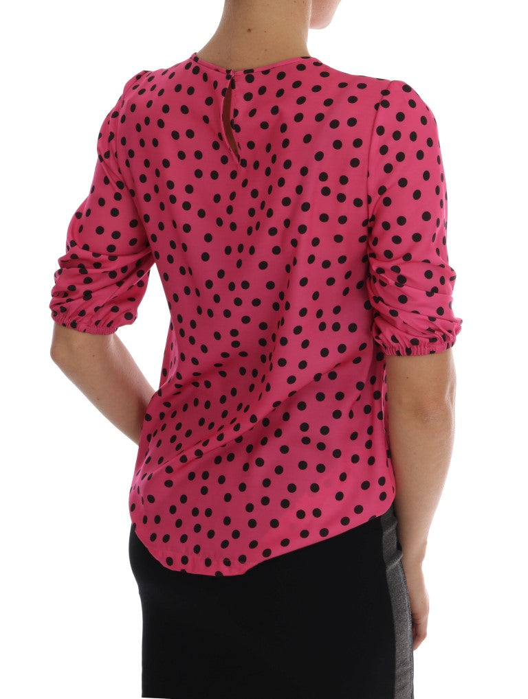 Dolce & Gabbana pink polka dot silk blouse-3