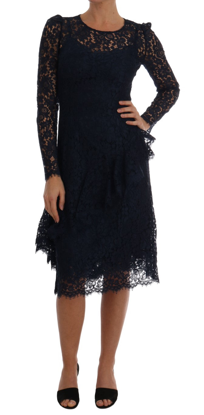 Vestido tubo azul Taormina de Dolce & Gabbana con encaje floral-1