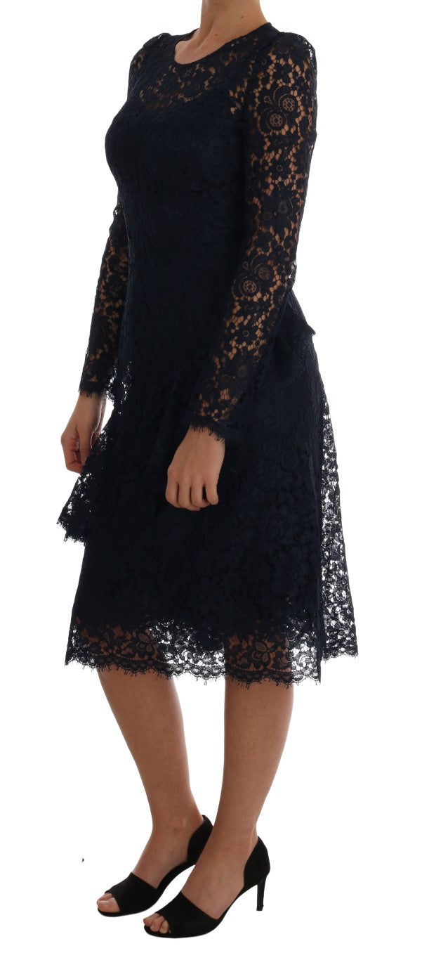 Vestido tubo azul Taormina de Dolce & Gabbana con encaje floral-2