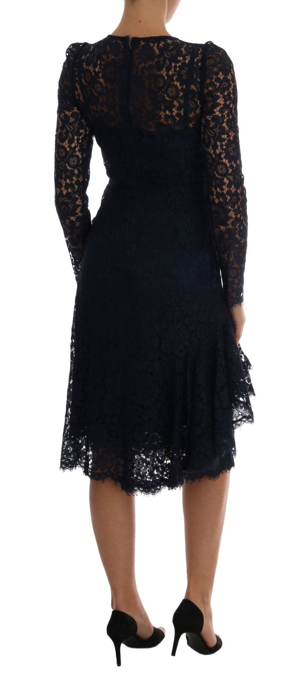 Vestido tubo azul Taormina de Dolce & Gabbana con encaje floral-3