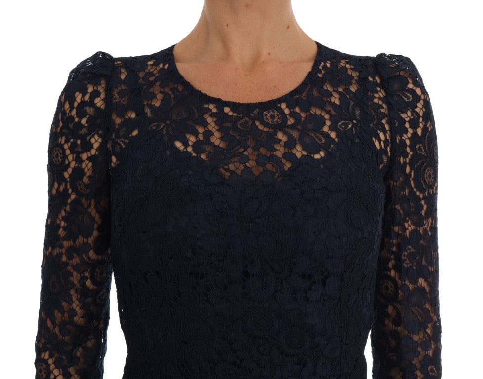 Vestido tubo azul Taormina de Dolce & Gabbana con encaje floral-4