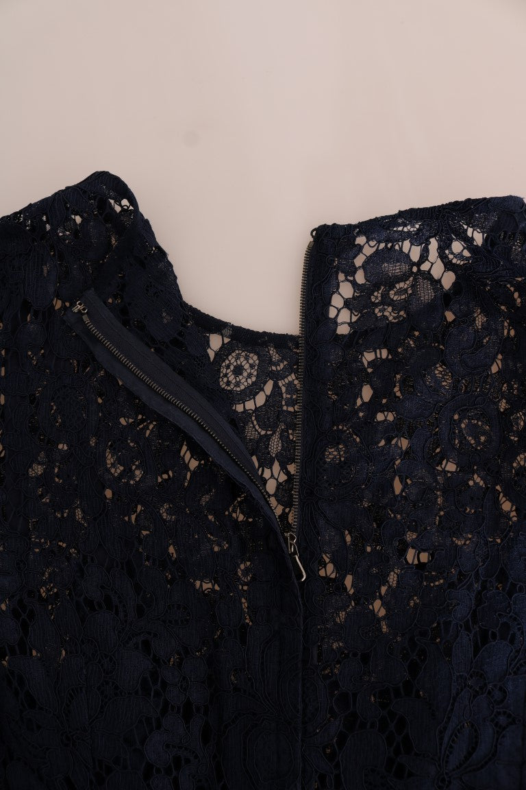 Vestido tubo azul Taormina de Dolce & Gabbana con encaje floral-5