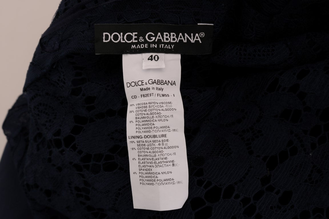 Vestido tubo azul Taormina de Dolce & Gabbana con encaje floral-8