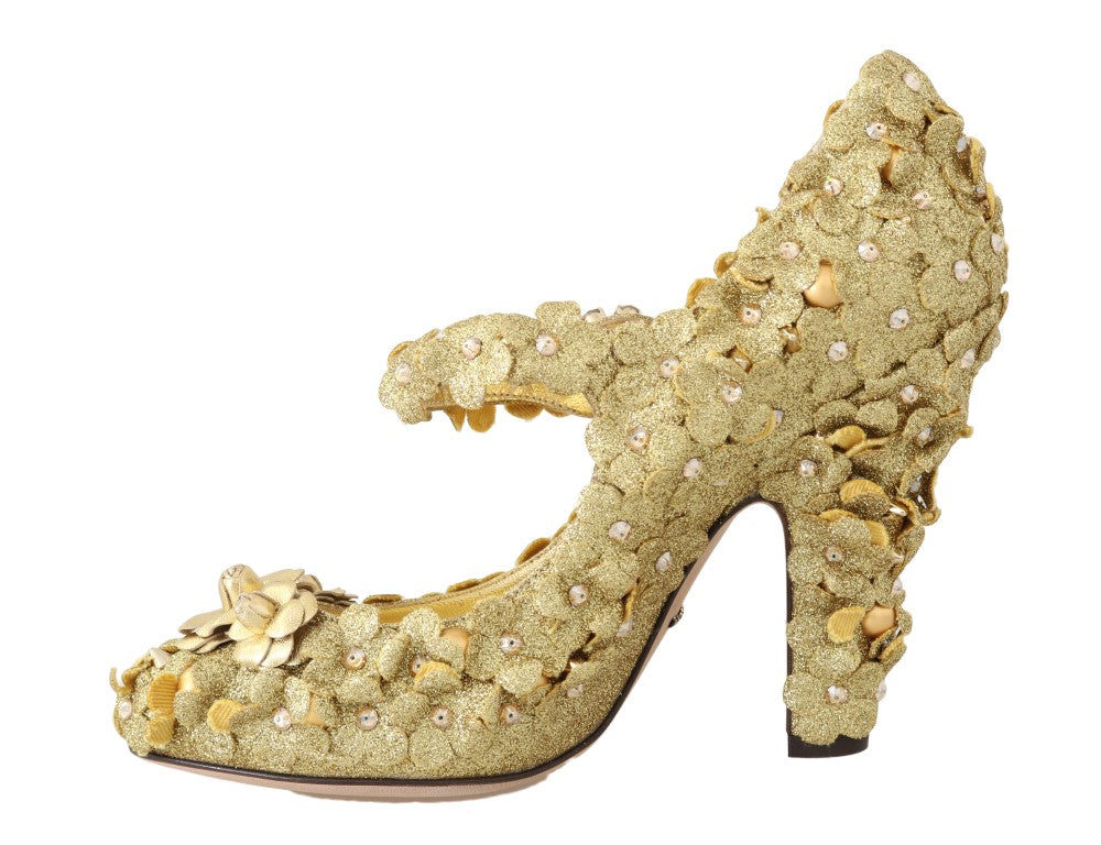 Dolce & Gabbana Gold Floral Kristall Mary Janes Pumps-2