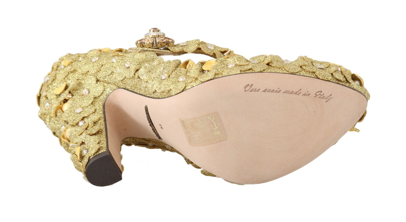 Dolce & Gabbana Gold Floral Kristall Mary Janes Pumps-3