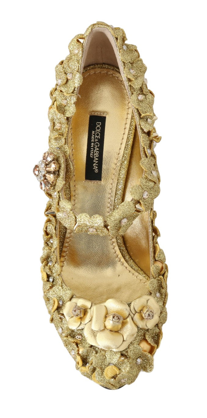 Dolce & Gabbana Gold Floral Kristall Mary Janes Pumps-4