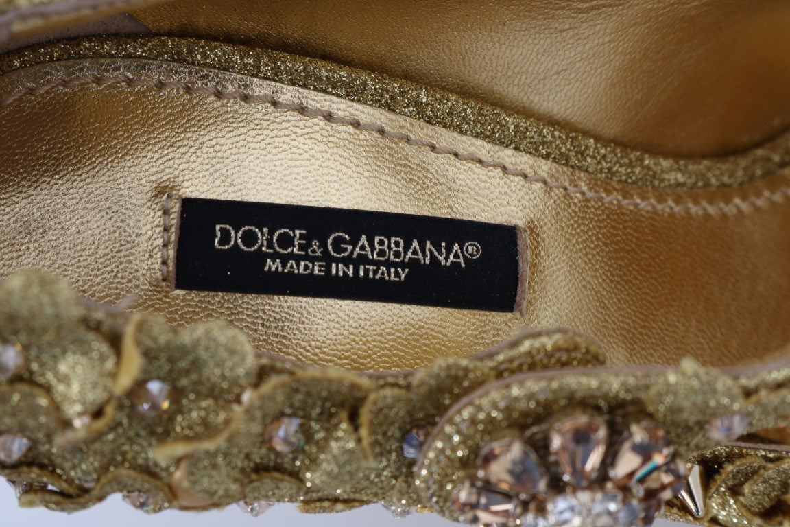 Dolce & Gabbana Gold Floral Kristall Mary Janes Pumps-5