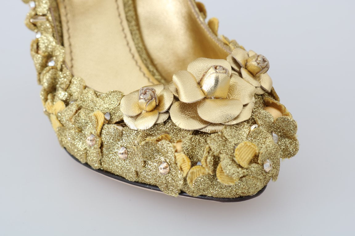 Dolce & Gabbana Gold Floral Kristall Mary Janes Pumps-6