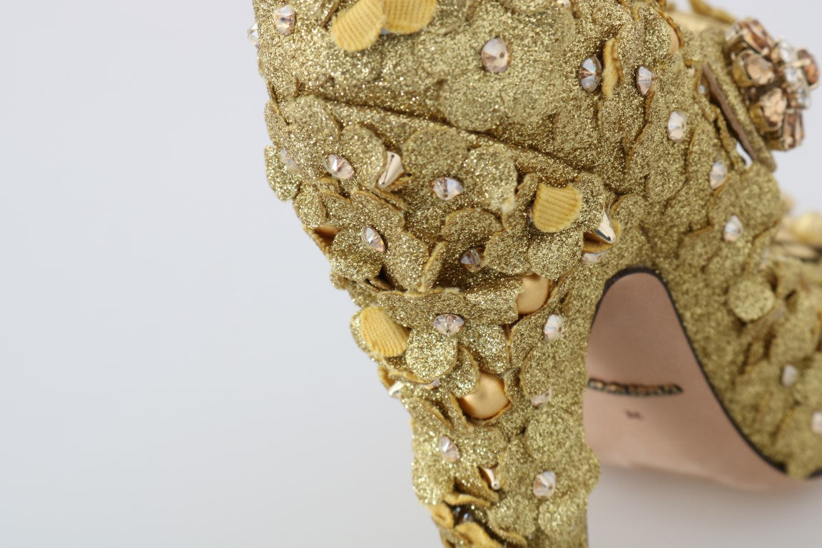 Dolce & Gabbana Gold Floral Kristall Mary Janes Pumps-7