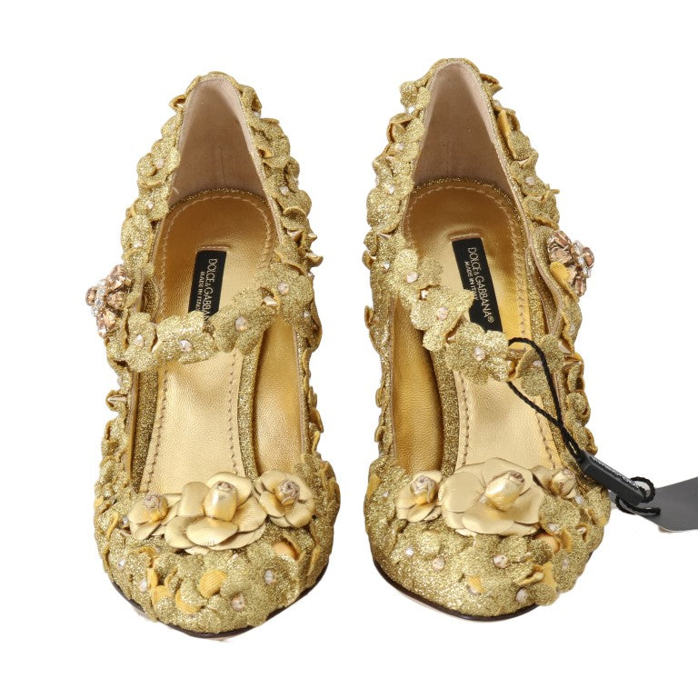 Dolce & Gabbana Gold Floral Kristall Mary Janes Pumps-8
