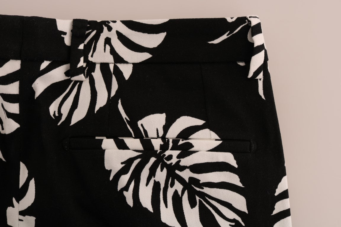 Dolce & Gabbana White Black Leaf Cotton Stretch Slim Pants-7