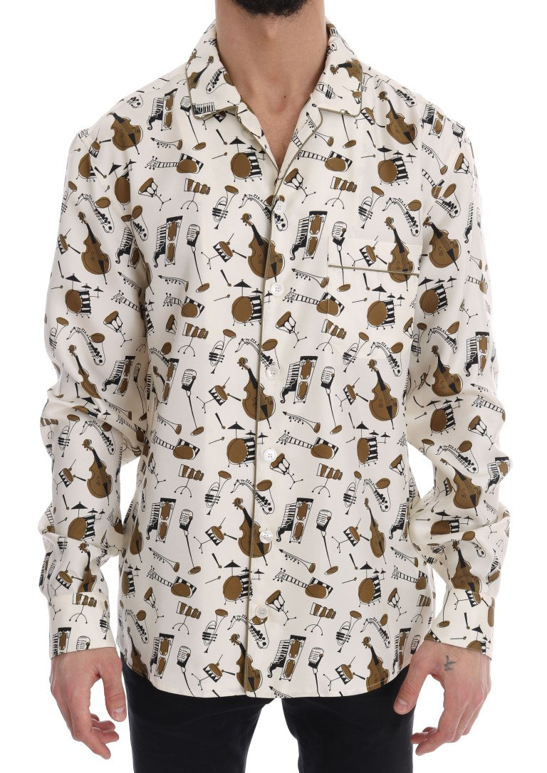 Dolce & Gabbana Weißes Seidenhemd mit JAZZ-Motivdruck-1