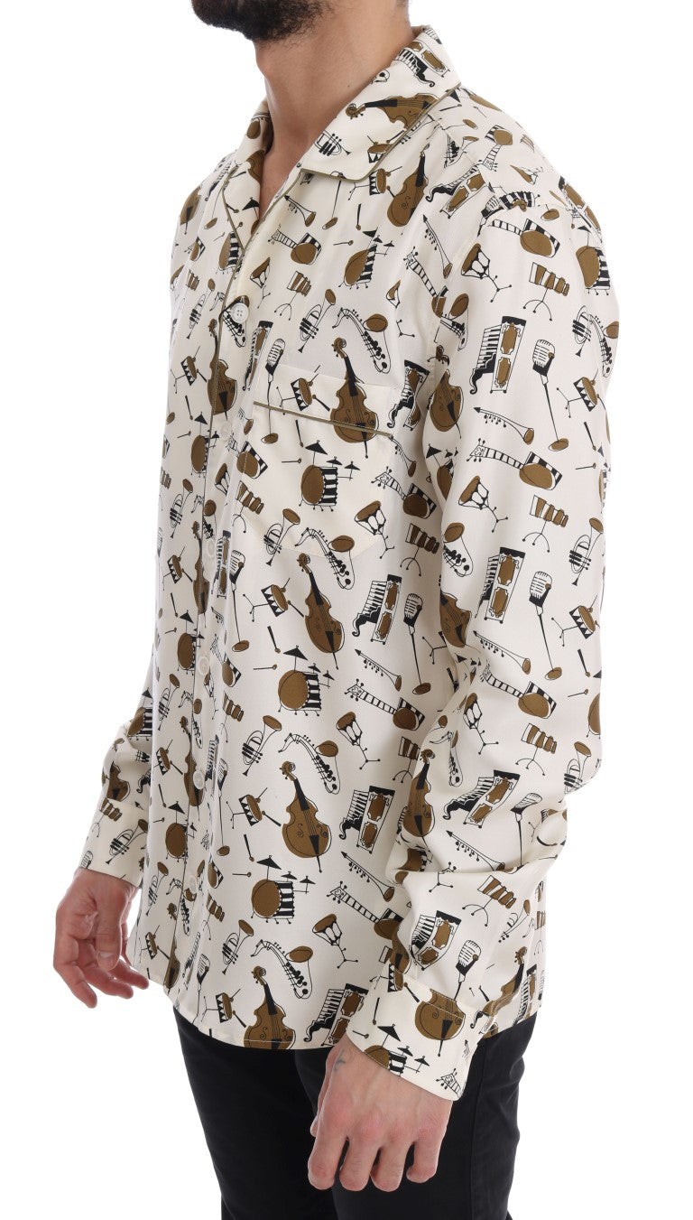 Dolce & Gabbana Weißes Seidenhemd mit JAZZ-Motivdruck-2