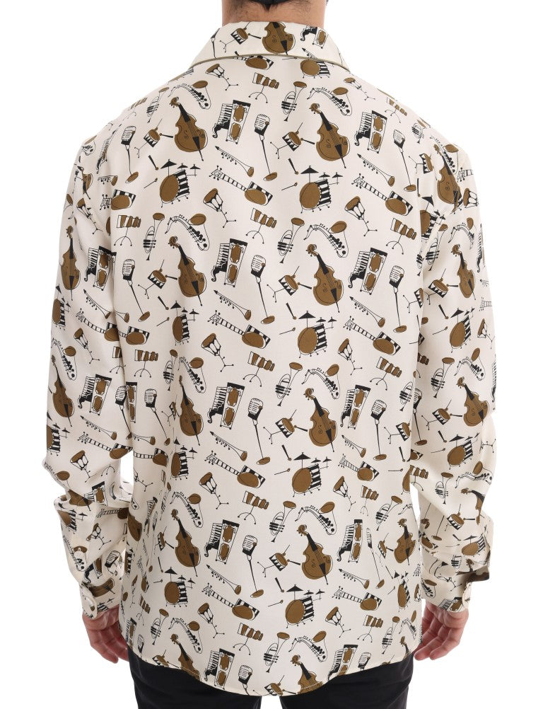 Dolce & Gabbana Weißes Seidenhemd mit JAZZ-Motivdruck-3