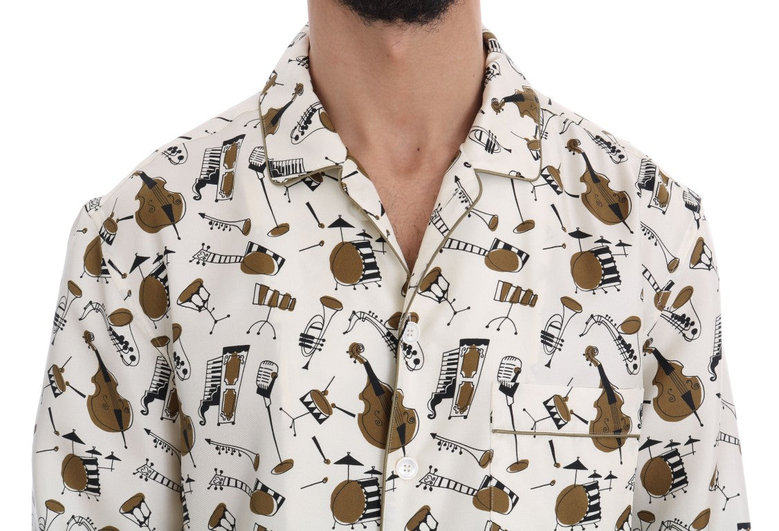 Dolce & Gabbana Weißes Seidenhemd mit JAZZ-Motivdruck-4