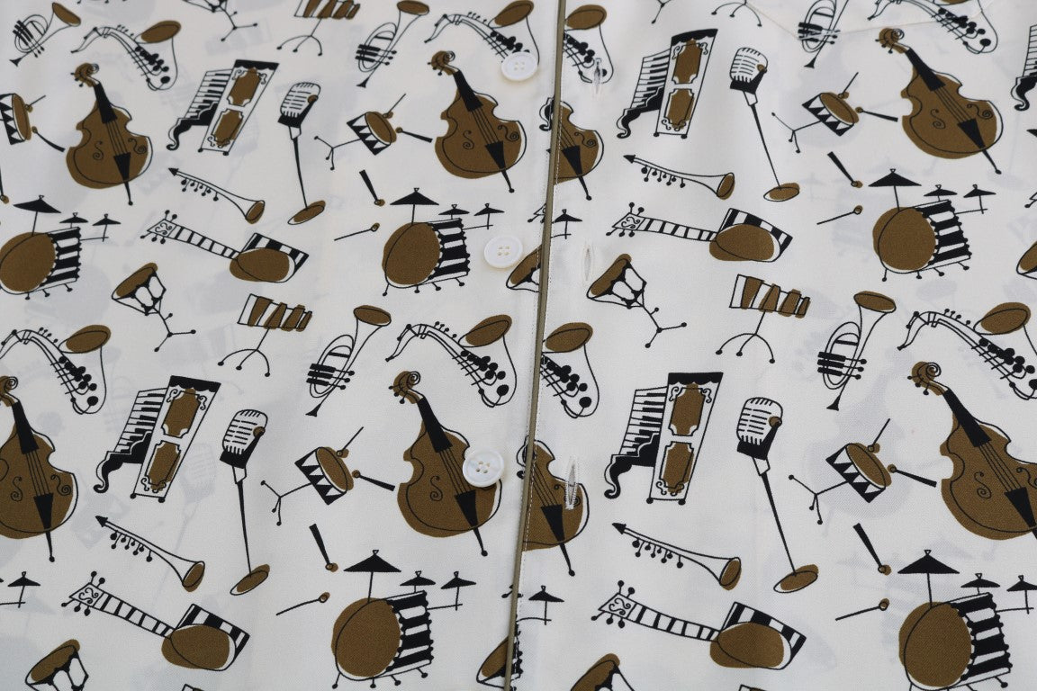 Dolce & Gabbana Weißes Seidenhemd mit JAZZ-Motivdruck-5