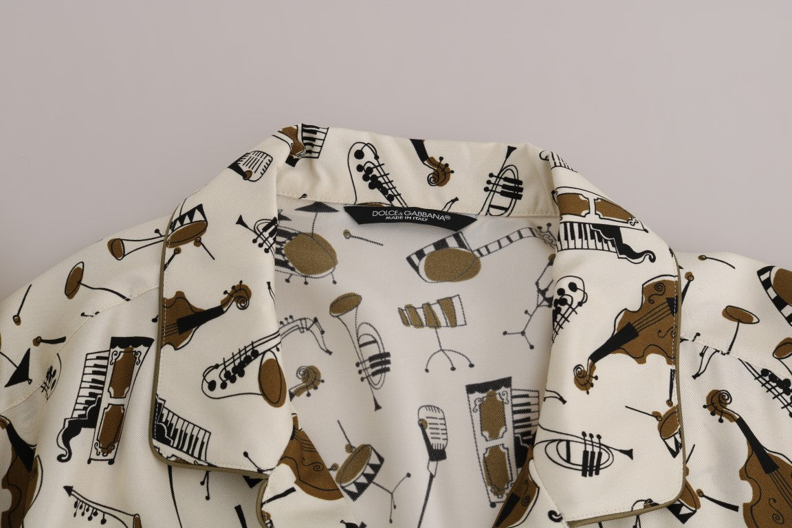 Dolce & Gabbana Weißes Seidenhemd mit JAZZ-Motivdruck-6