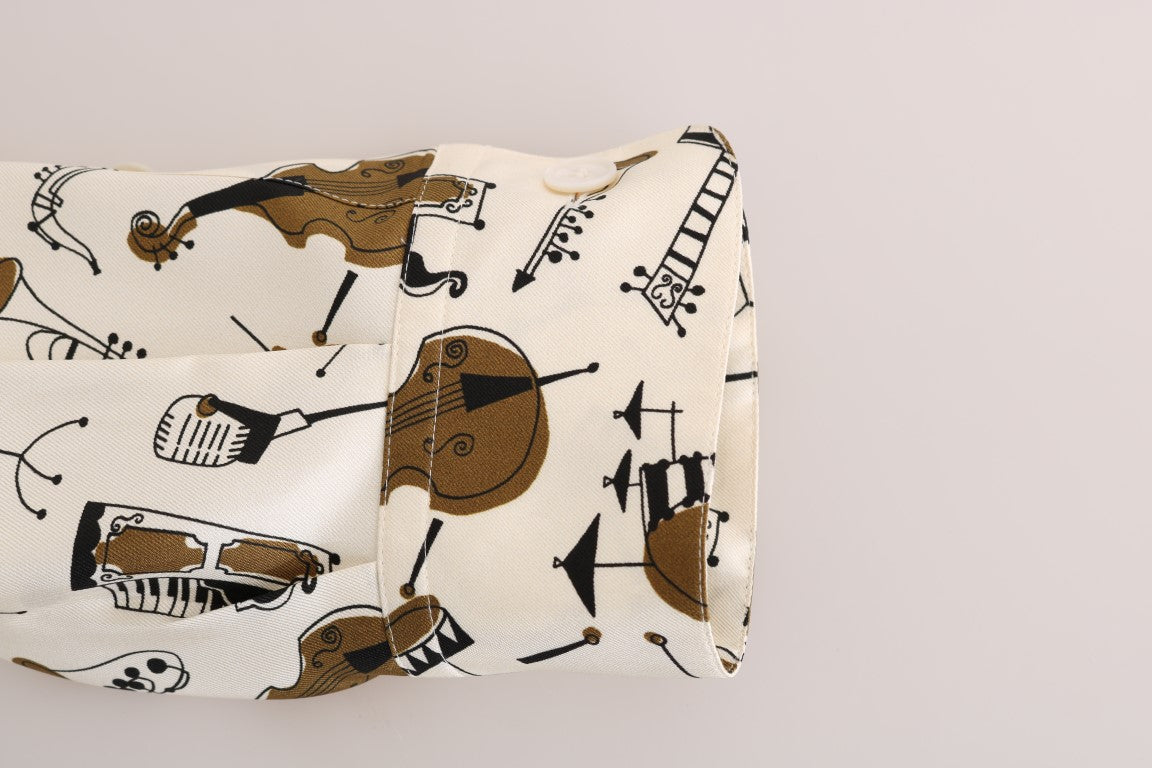 Dolce & Gabbana Weißes Seidenhemd mit JAZZ-Motivdruck-7