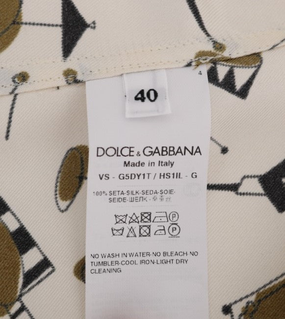 Dolce & Gabbana Weißes Seidenhemd mit JAZZ-Motivdruck-8