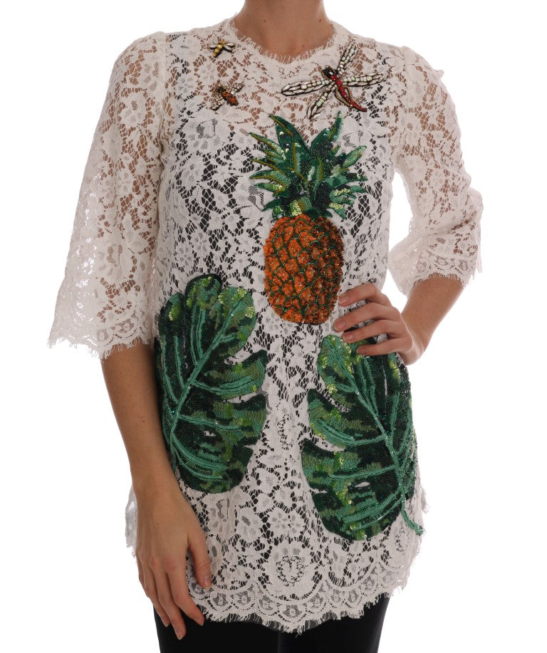Dolce & Gabbana white blouse in crystal-embellished lace