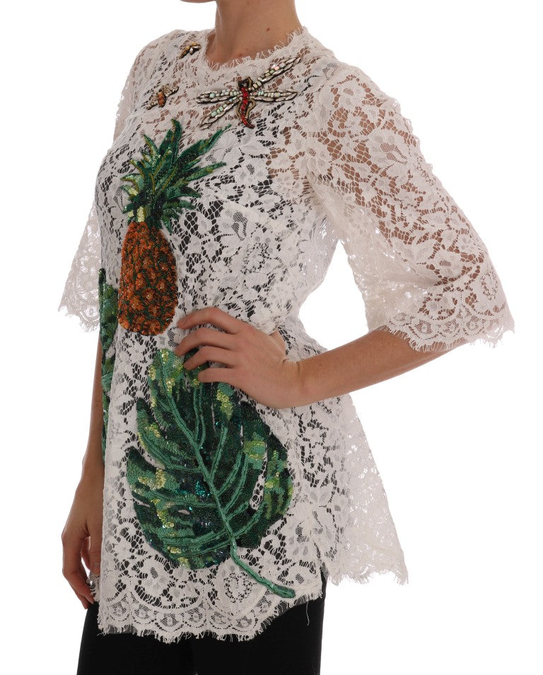 Dolce & Gabbana white blouse in crystal-embellished lace-2