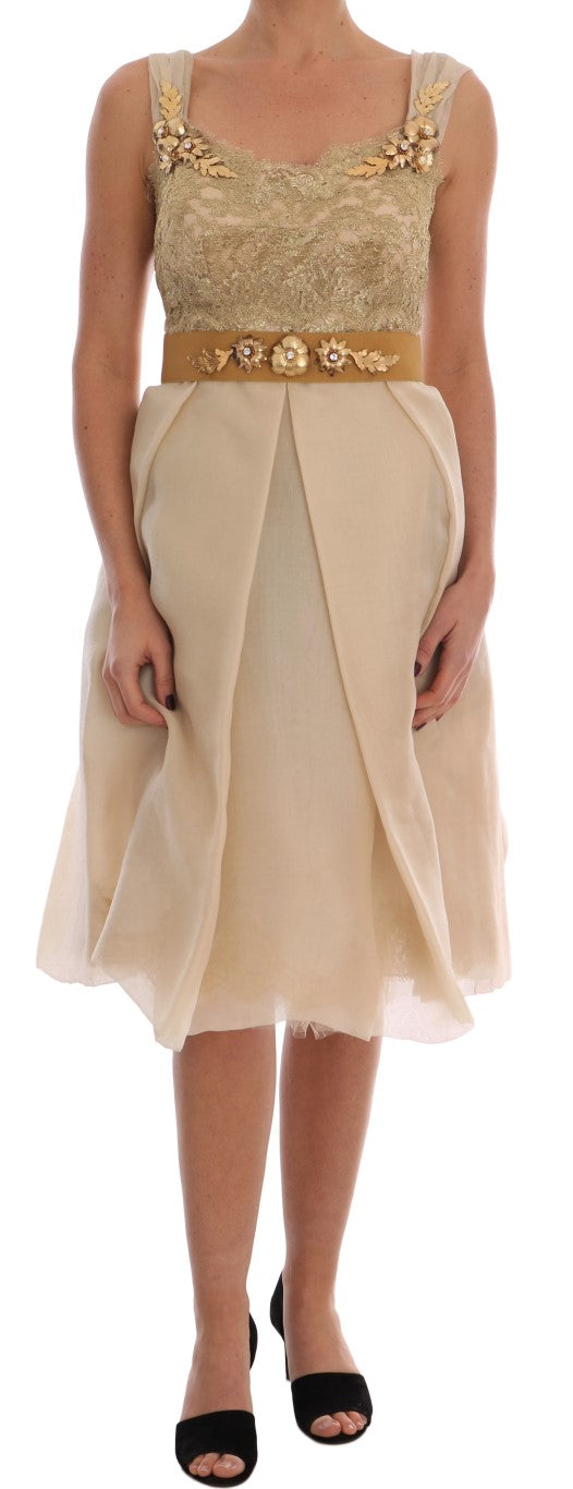 Dolce & Gabbana gold-colored, crystal-embellished silk dress