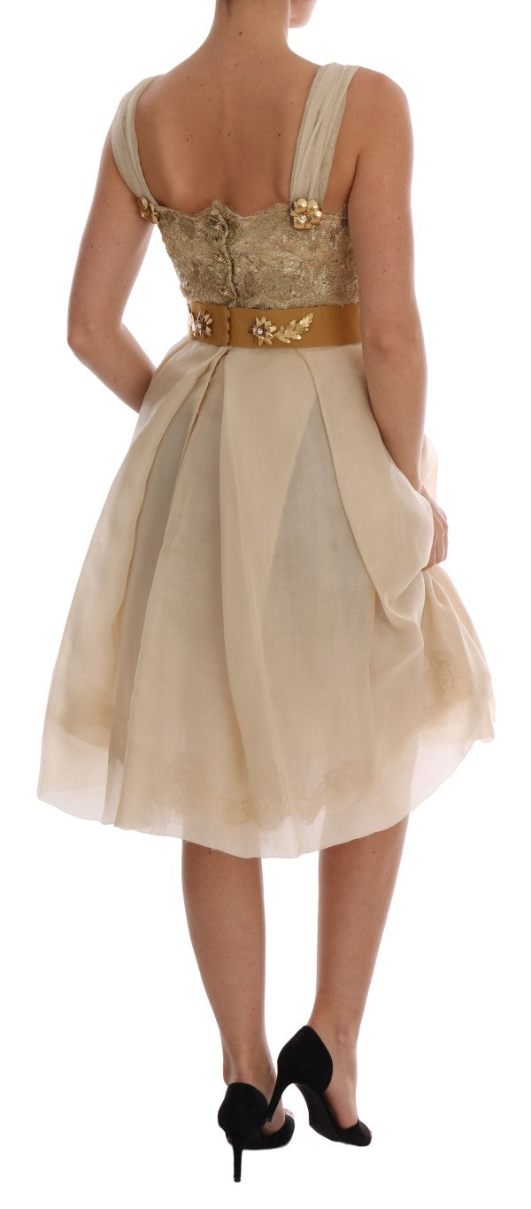 Dolce & Gabbana gold-colored, crystal-embellished silk dress-3