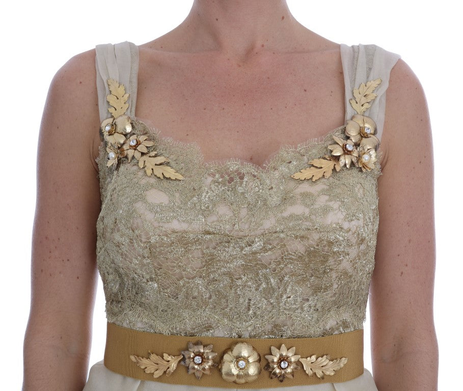 Dolce & Gabbana gold-colored, crystal-embellished silk dress-4
