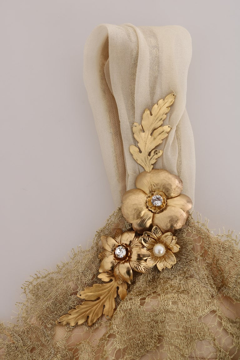 Dolce & Gabbana gold-colored, crystal-embellished silk dress-6