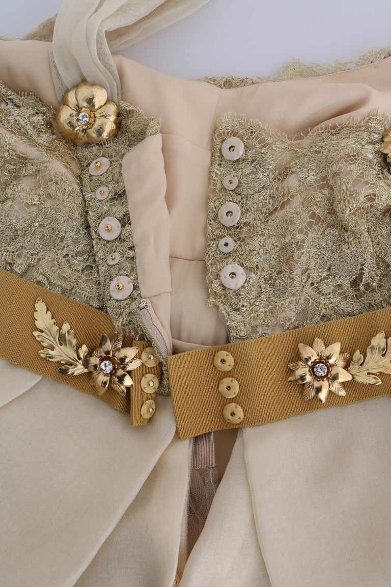 Dolce & Gabbana gold-colored, crystal-embellished silk dress-8