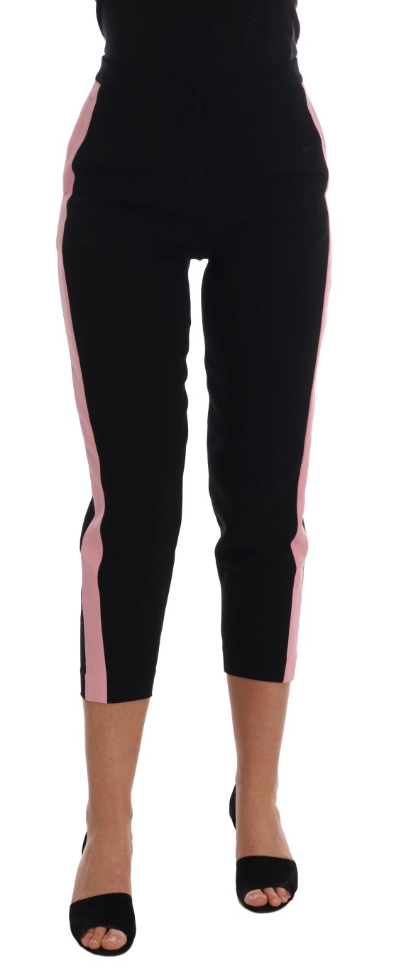 Dolce & Gabbana Black Stretch Capri Pants with Pink Stripes-1