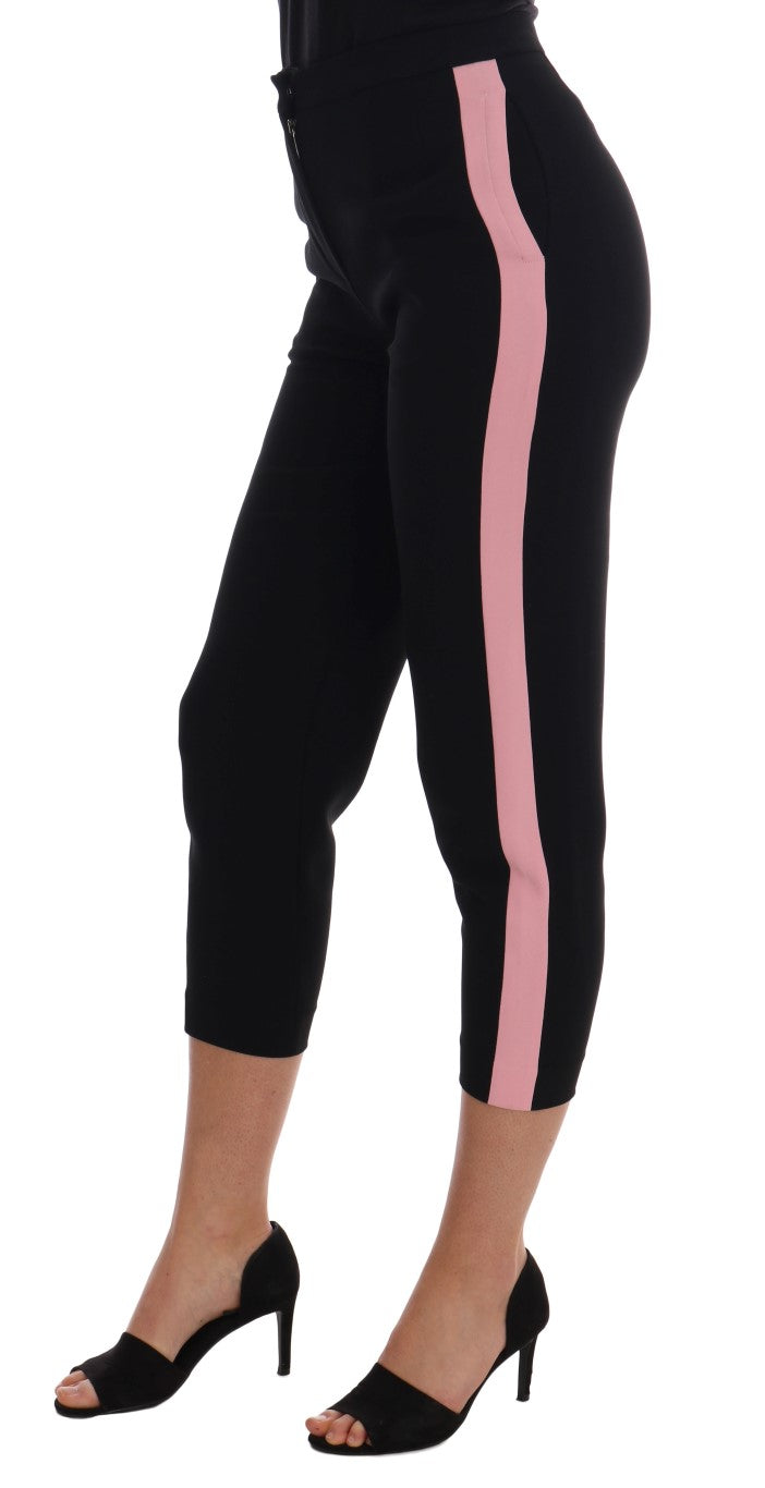 Dolce & Gabbana Black Stretch Capri Pants with Pink Stripes-2