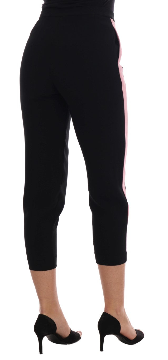 Dolce & Gabbana Black Stretch Capri Pants with Pink Stripes-3